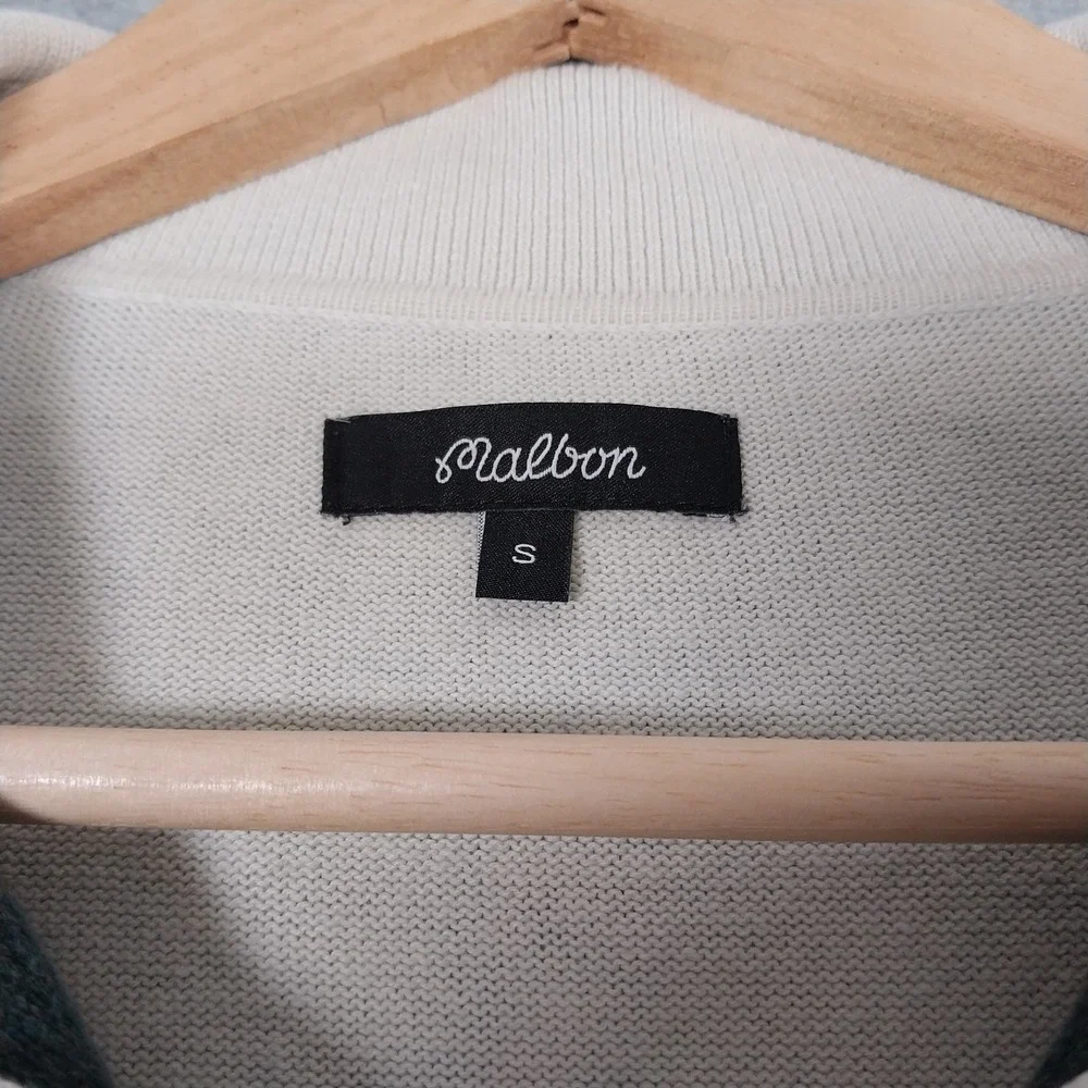 Malbon Sweater Mens Small Cream Quarter Zip Sundance Intarsia Knit Aztec Polo